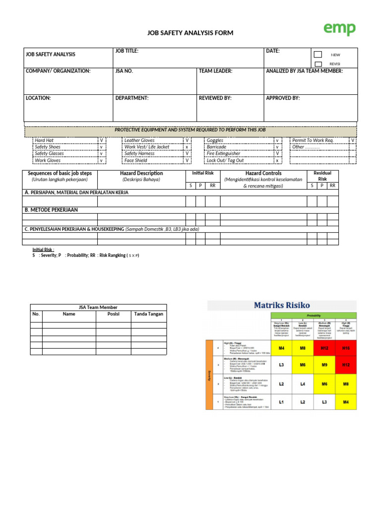 Job Safety Analysis Form Template | PDF