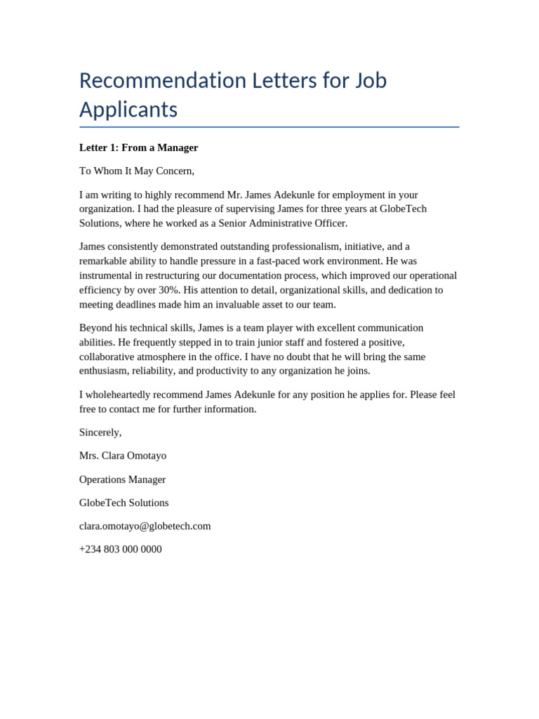 Job Recommendation Letter Samples | PDF | Mentorship | Industrial And ...