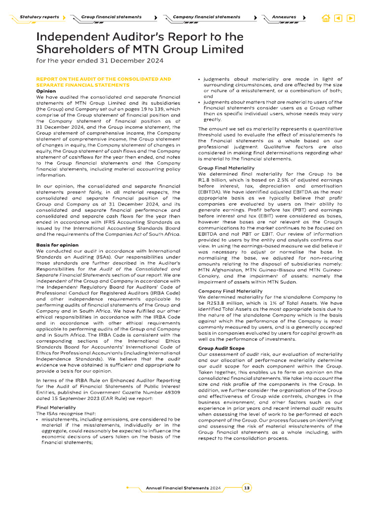 Audit Report Example - MTN Group 2024 | PDF