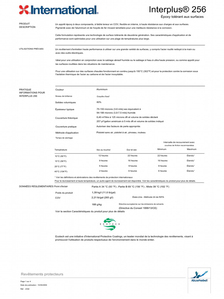 Apprêt Époxy Interplus 256: Fiche Technique | PDF | Corrosion | Acier