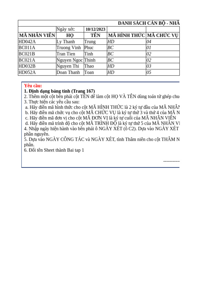 Bai Tap - Thuc Hanh MS Excel CNTT CB527 | PDF