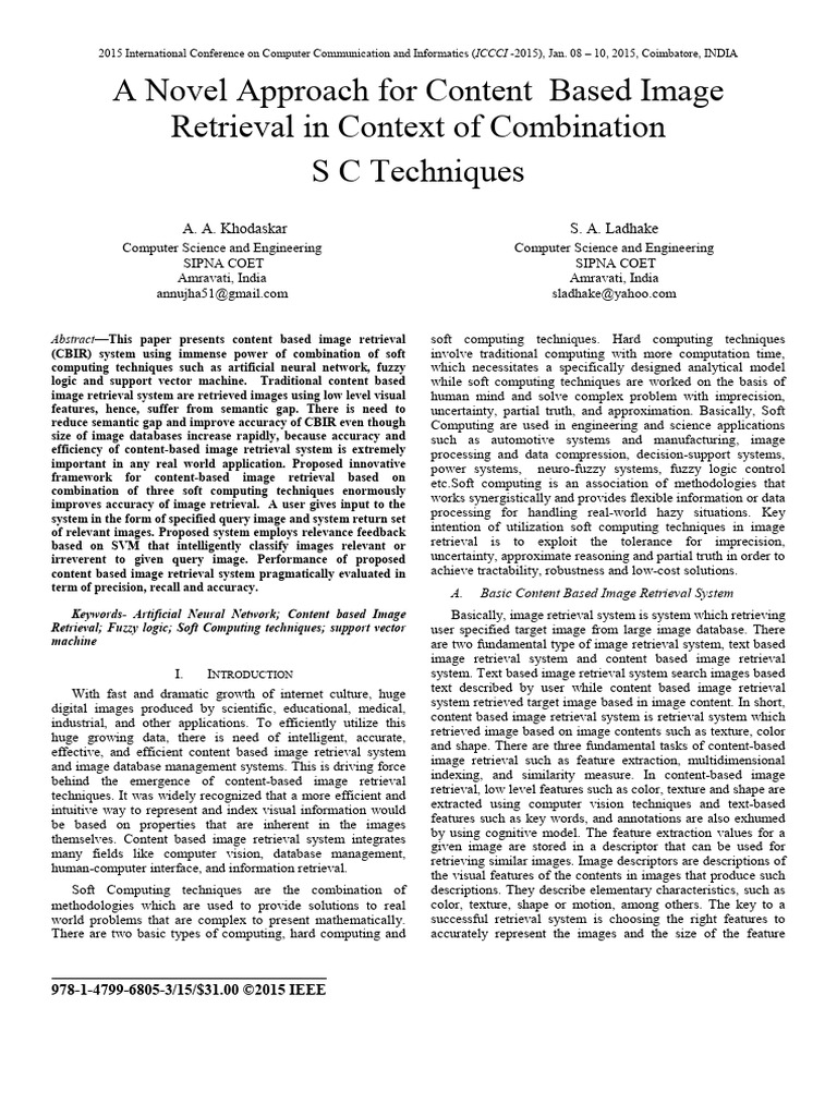1 A Novel Approach For CBIR In... 2015 | PDF | Fuzzy Logic | Support ...