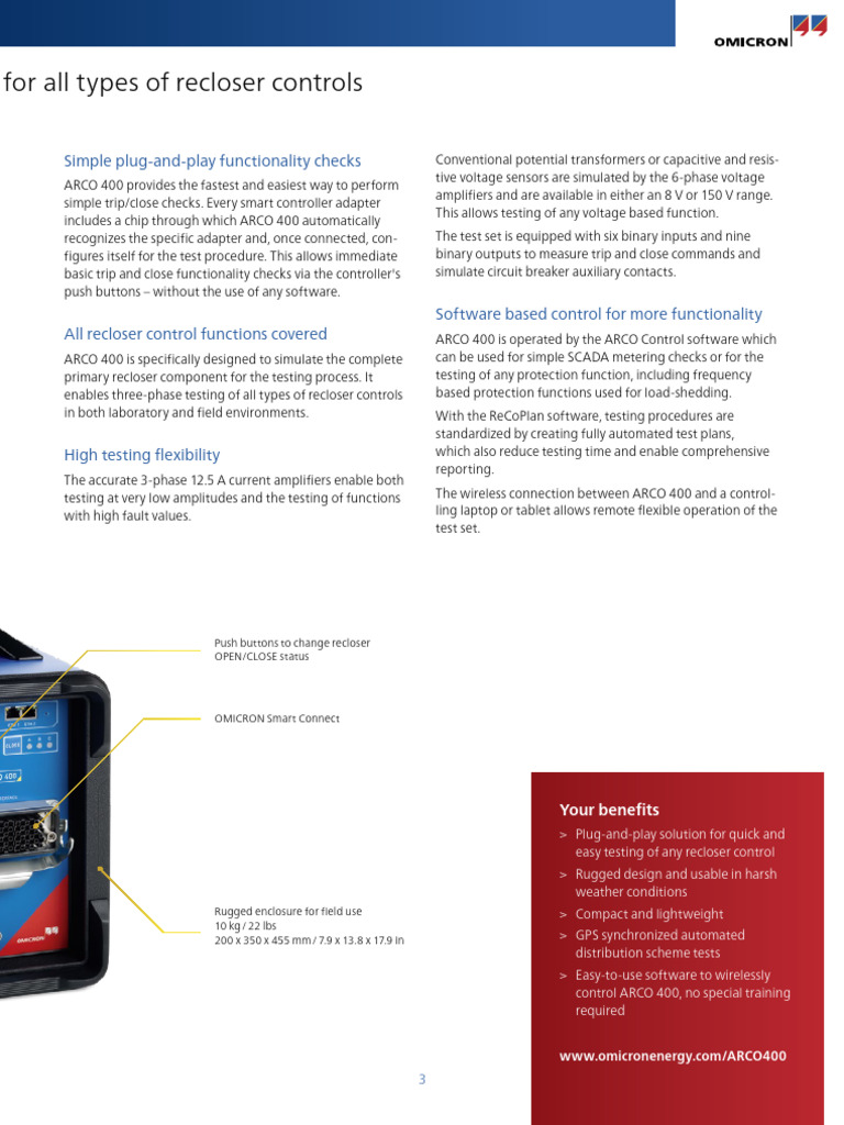 ARCO 400: Smart Recloser Testing Solution | PDF | Amplifier | Electric ...