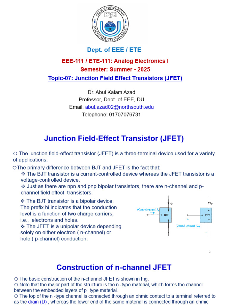 JFET Overview and Characteristics | PDF | Field Effect Transistor ...