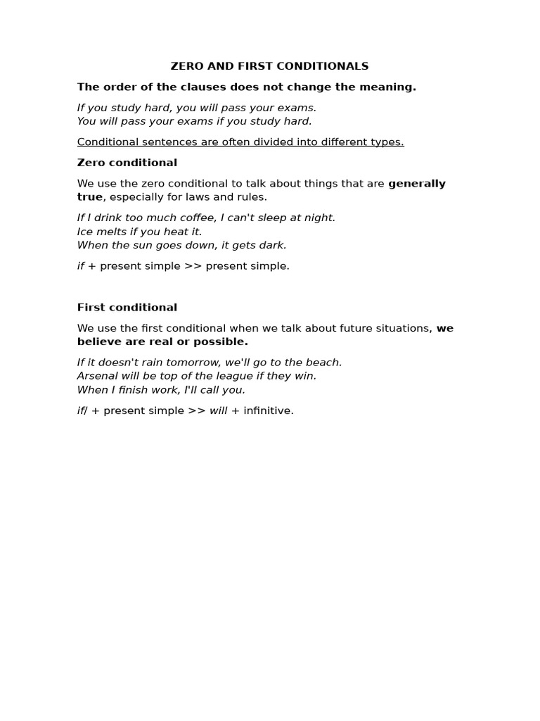 Understanding Zero and First Conditionals | PDF
