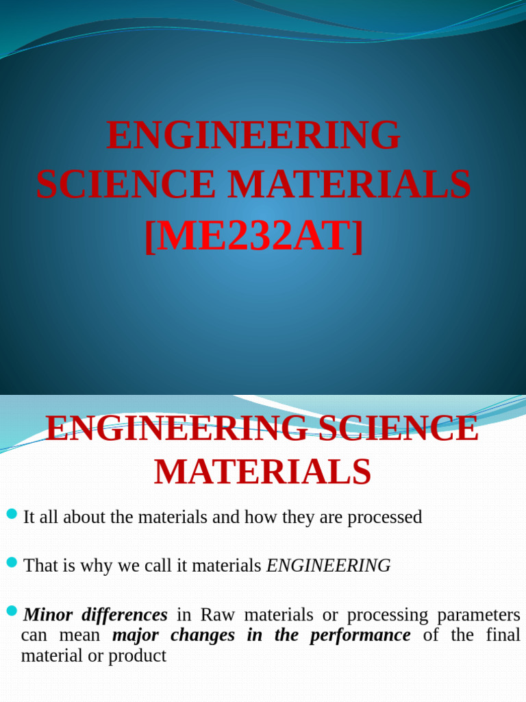 Engineering Science of Materials ME232AT | PDF | Chemical Bond ...