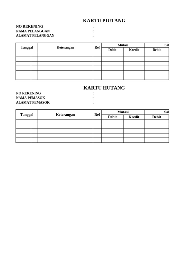 Kartu Utang dan Piutang Pelanggan | PDF