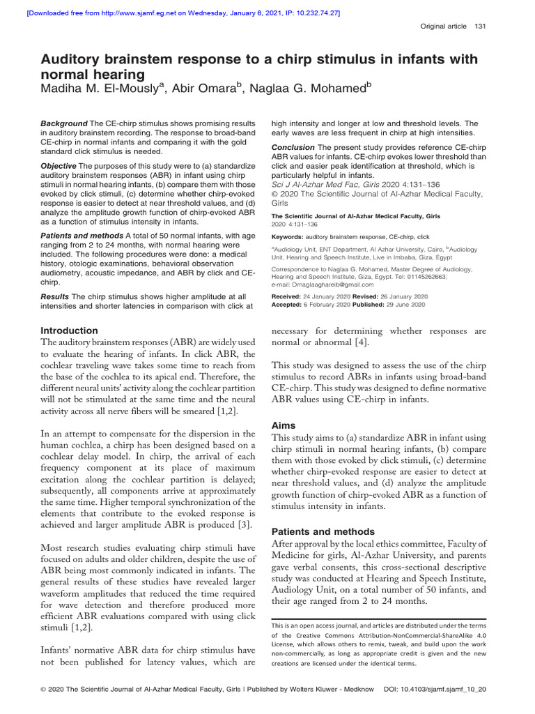 Sci J Al Azhar Med Fac Girls 2020 4 2 131 136 Eng | PDF | Neuroscience ...