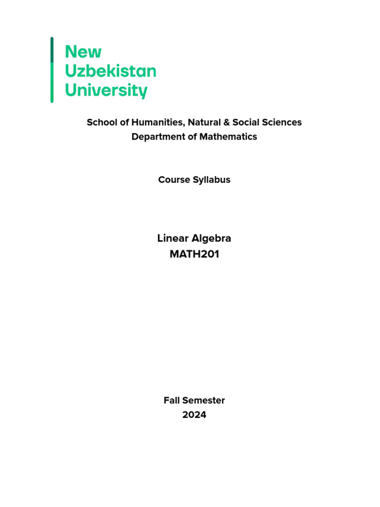 Linear Algebra Syllabus MATH201 Fall 2024 | PDF | Matrix (Mathematics ...
