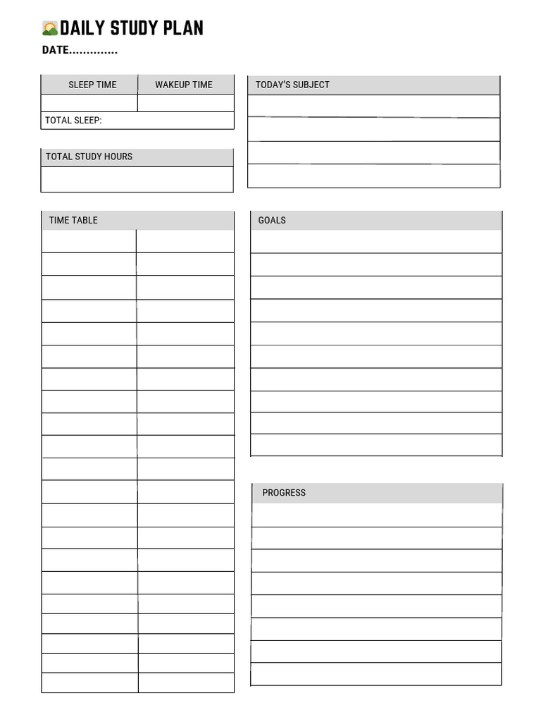 Daily Study Plan Template | PDF