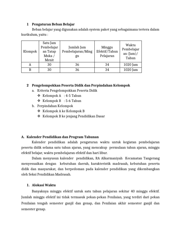 Pengaturan Beban Belajar dan Kalender Pendidikan | PDF