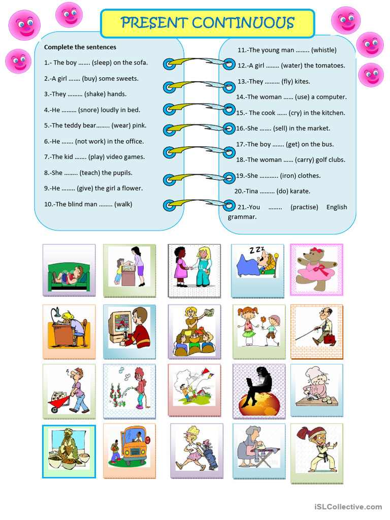 Present Continuous Sentence Completion | PDF