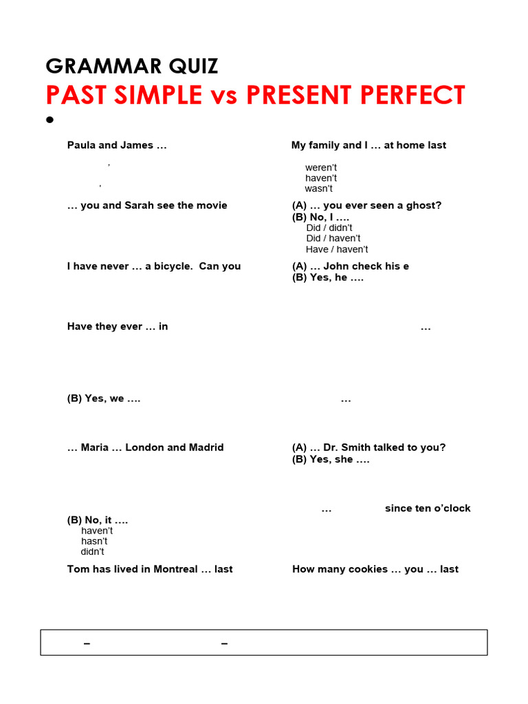 Grammar Quiz: Past Simple vs Present Perfect | PDF | Chess Openings | Chess