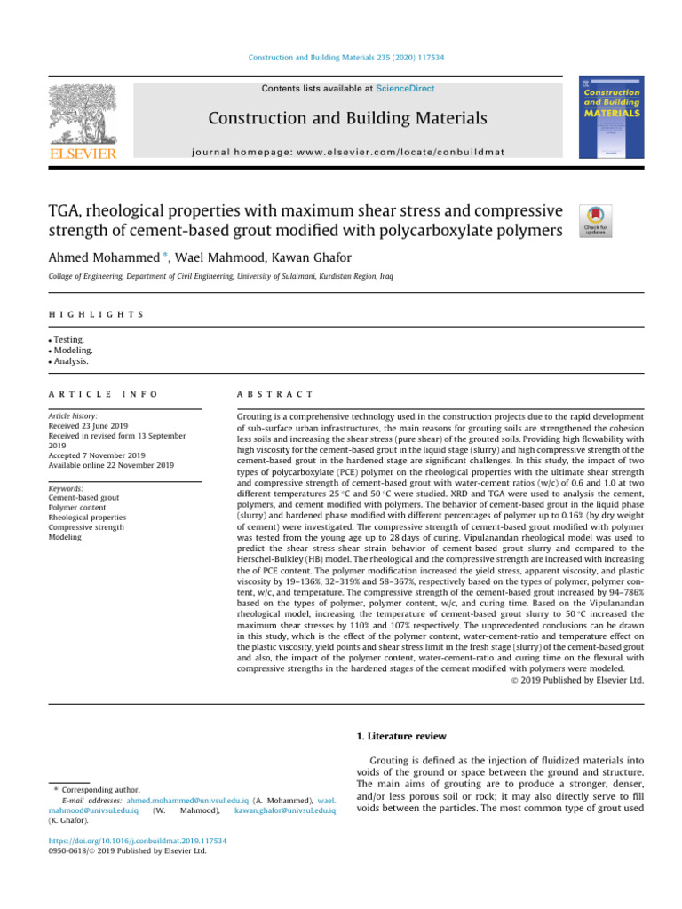 Polycarboxylate Polymer Grout Study | PDF | Rheology | Cement