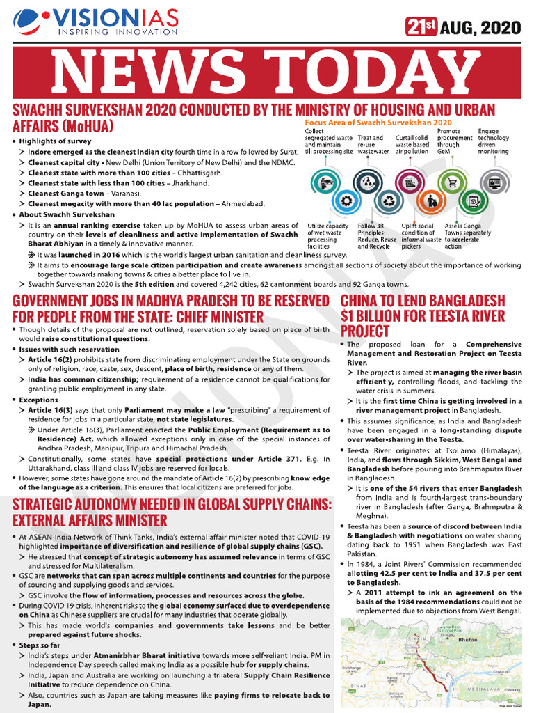 VisionIAS Daily Current Affairs 21 August 2020 | PDF