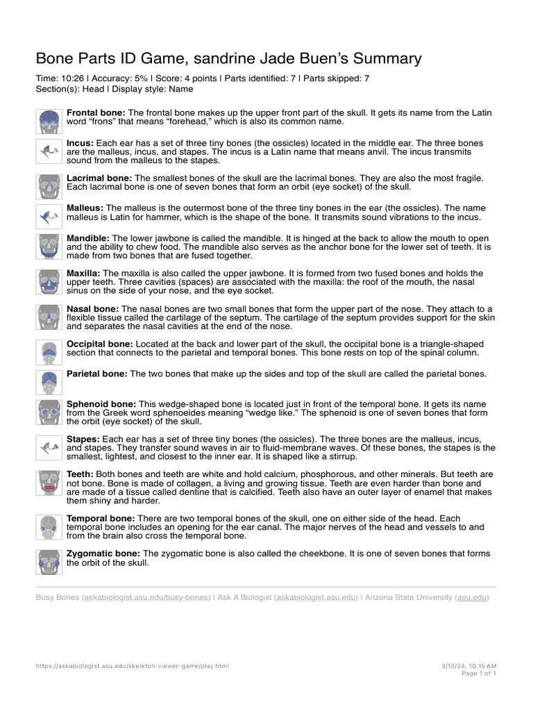 Skeleton Anatomy Viewer Game Play Ask A Biologists | PDF | Skull ...