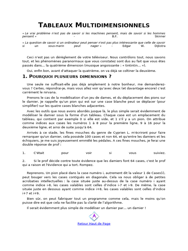 Introduction aux tableaux 2D en informatique | PDF | Informatique ...