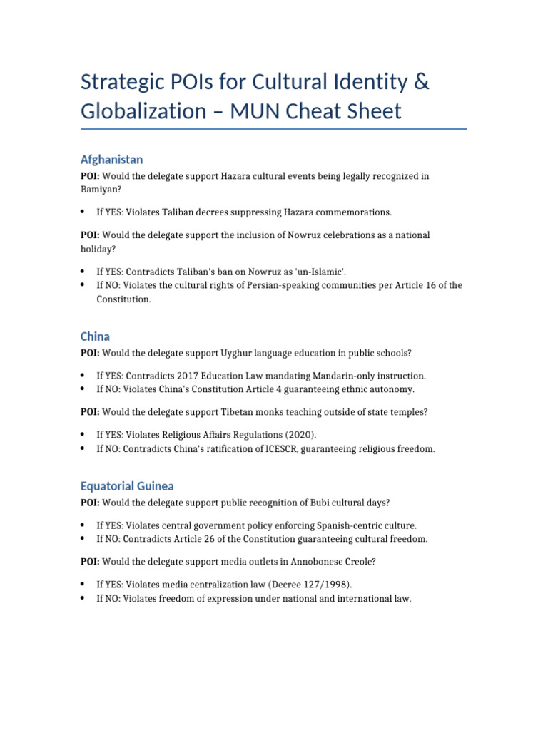 POIs for Cultural Identity in MUN | PDF | Taliban | Justice