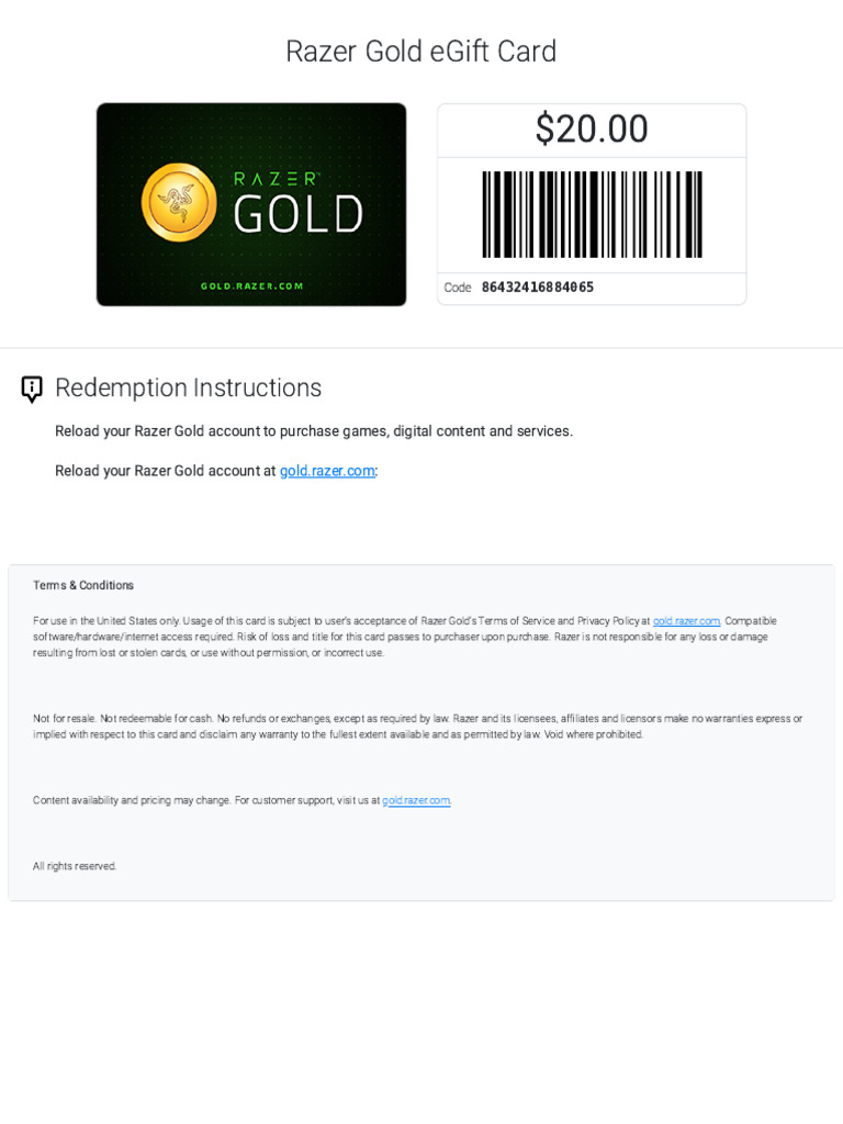Razer Gold EGift Card 2025-06-23 | PDF