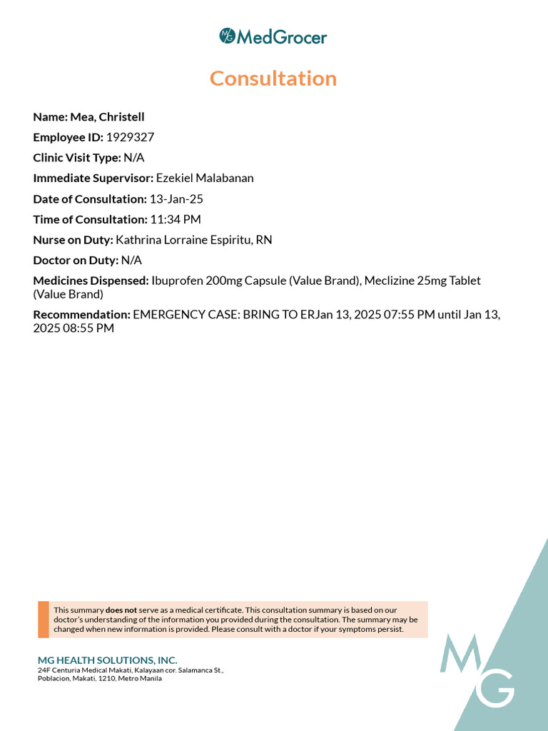 Practo Prescription Summary for Christell Mea | PDF