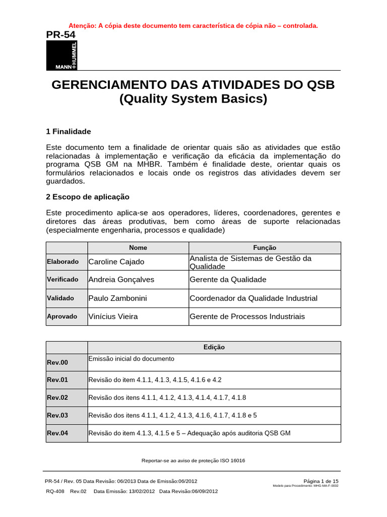 Gerenciamento de Atividades QSB GM | PDF | Qualidade (negócios) | Tempo