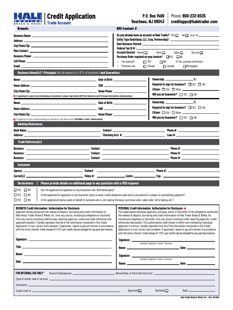 Credit Application Authorization Form | PDF | Business | Credit