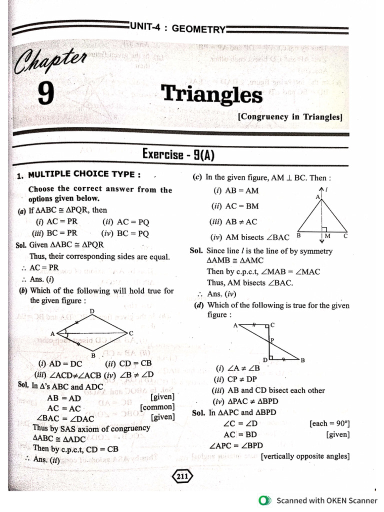 Solutions CHP 09 Triangles Congruency | PDF