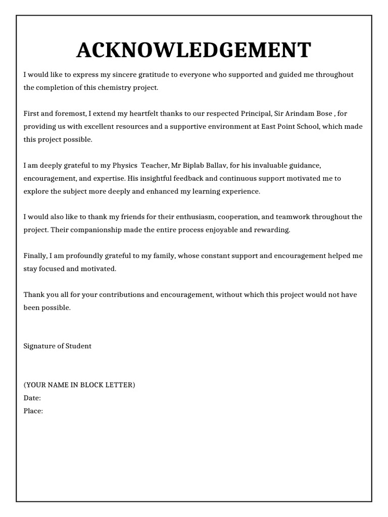 Acknowledgement (1) .Docx Ayush Ghosh | PDF | Psychology | Behavior ...