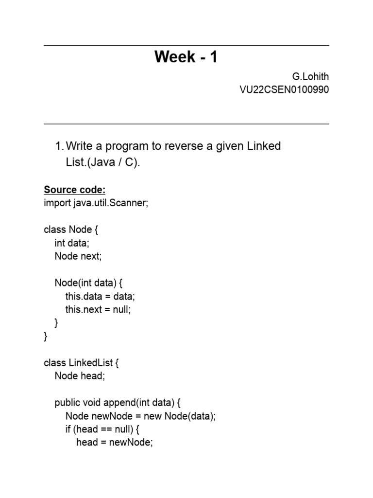 Java Programs: Reverse Linked List & Remove Full Stops | PDF | Computer ...