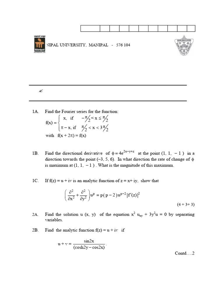 Engineering Mathematics III Exam Questions | PDF