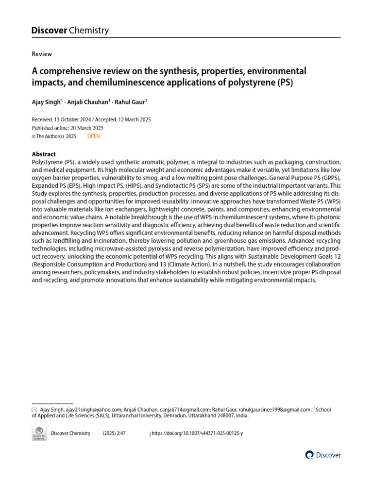 Polystyrene: Synthesis, Properties, and Recycling | PDF | Polystyrene ...