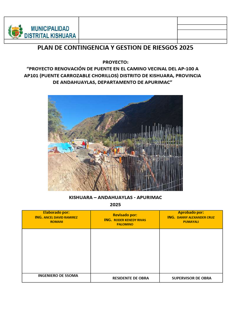 Plan de Contingencia y Riesgos 2025 | PDF | Hormigón | La seguridad