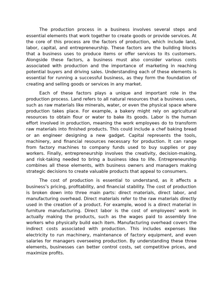 ESSAY - Production of Goods and Services | PDF | Marketing | Labour ...