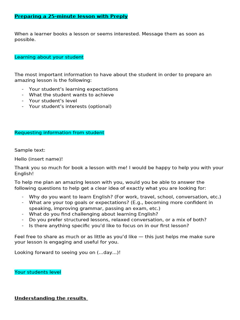 25-Minute Preply Lesson Planning Guide | PDF | English Language ...