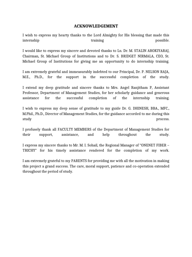 Internship Acknowledgements and Gratitude | PDF