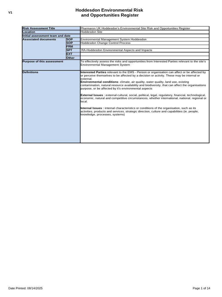 Environmental Risk and Opportunities Register | PDF | Risk ...