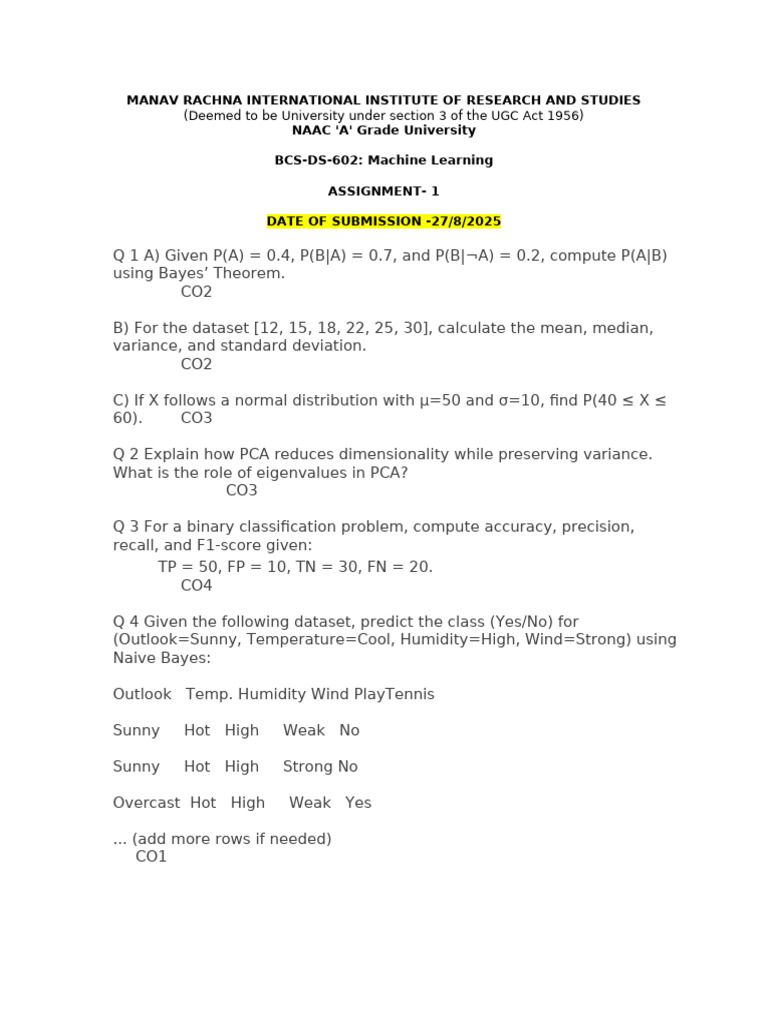 Assignment 1 ML | PDF