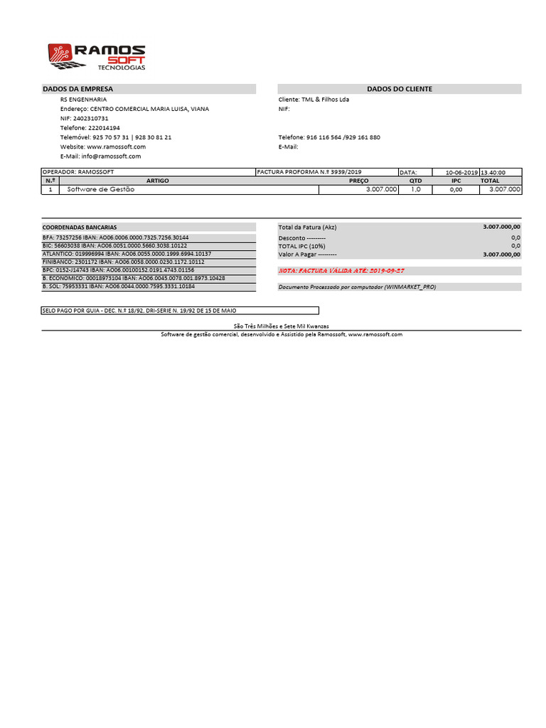 Fatura Proforma Software Gestão Ramossoft | PDF