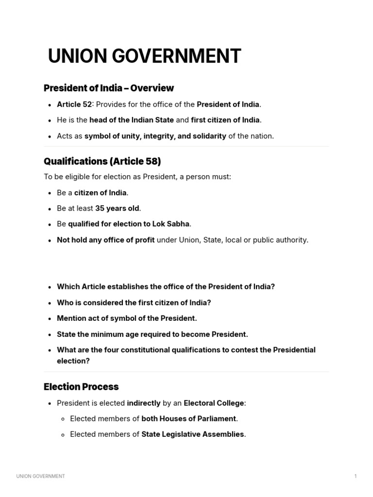 Structure of India's Union Government | PDF | Government Of India | Pardon