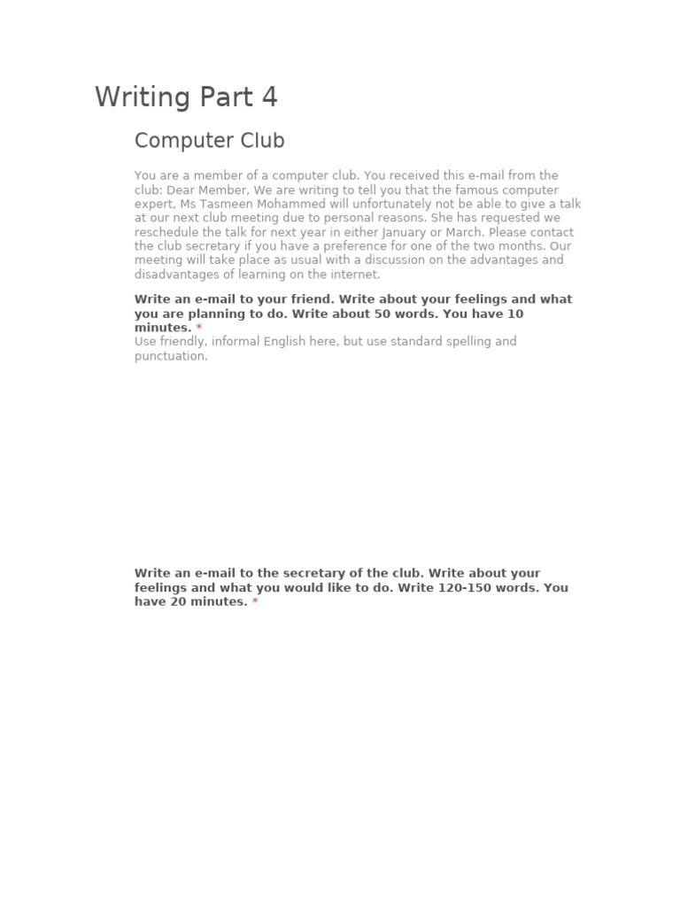 Writing Part 4 Exam 3 | PDF