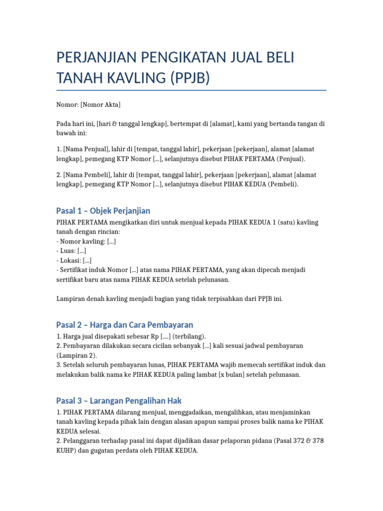 Contoh PPJB Tanah Kavling | PDF