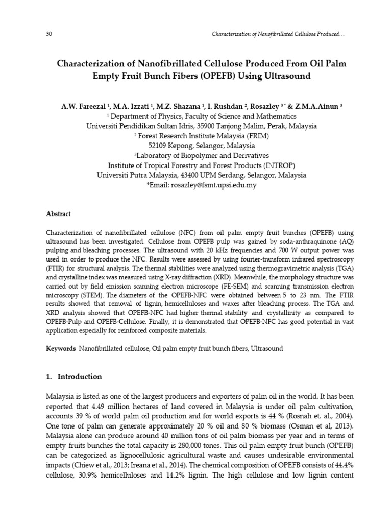 Characterization of Nanofibrillated Cellulose Produced From Oil Palm ...
