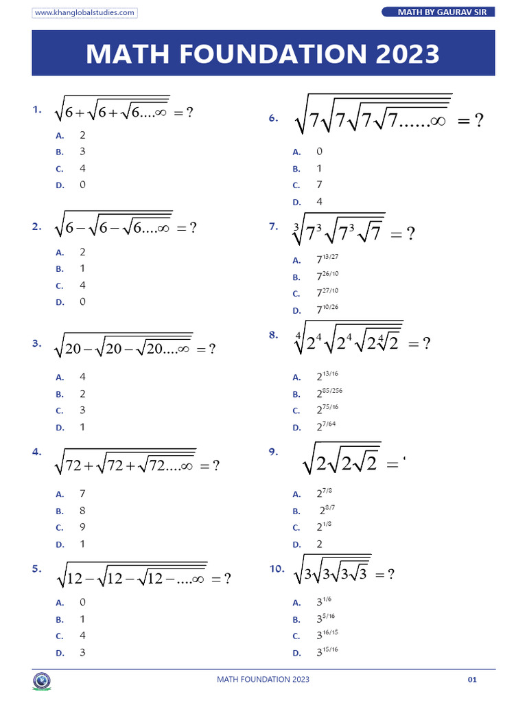 Math Foundation 2023: Practice Questions | PDF | Chess | Chess Theory