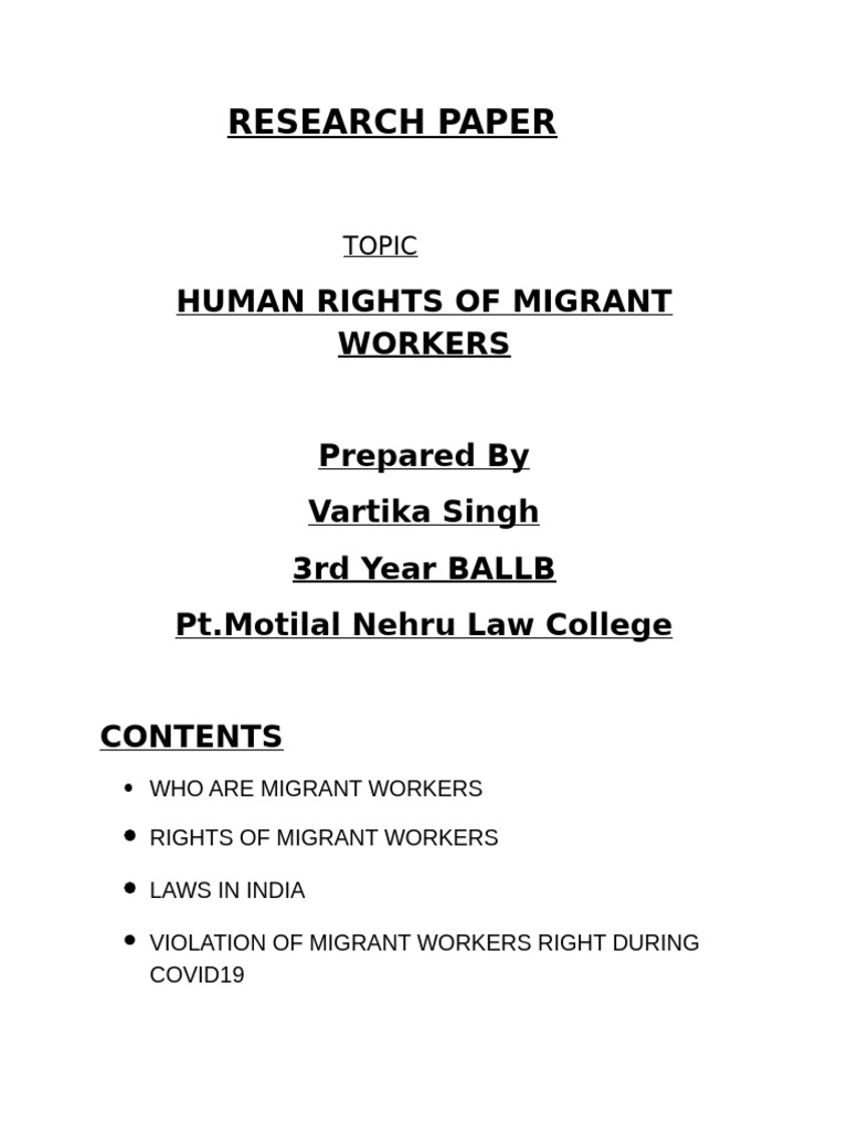 Human Rights of Migrant Workers in India | PDF | Migrant Worker ...