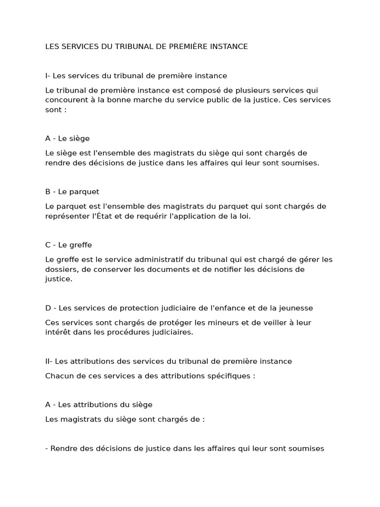 Services du Tribunal de Première Instance | PDF | Greffier | Séparation ...
