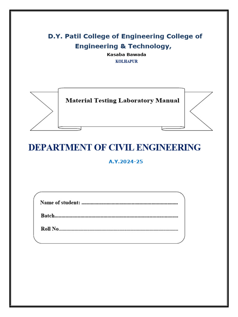 Material Testing Lab Manual 2024-25 | PDF | Concrete | Engineering
