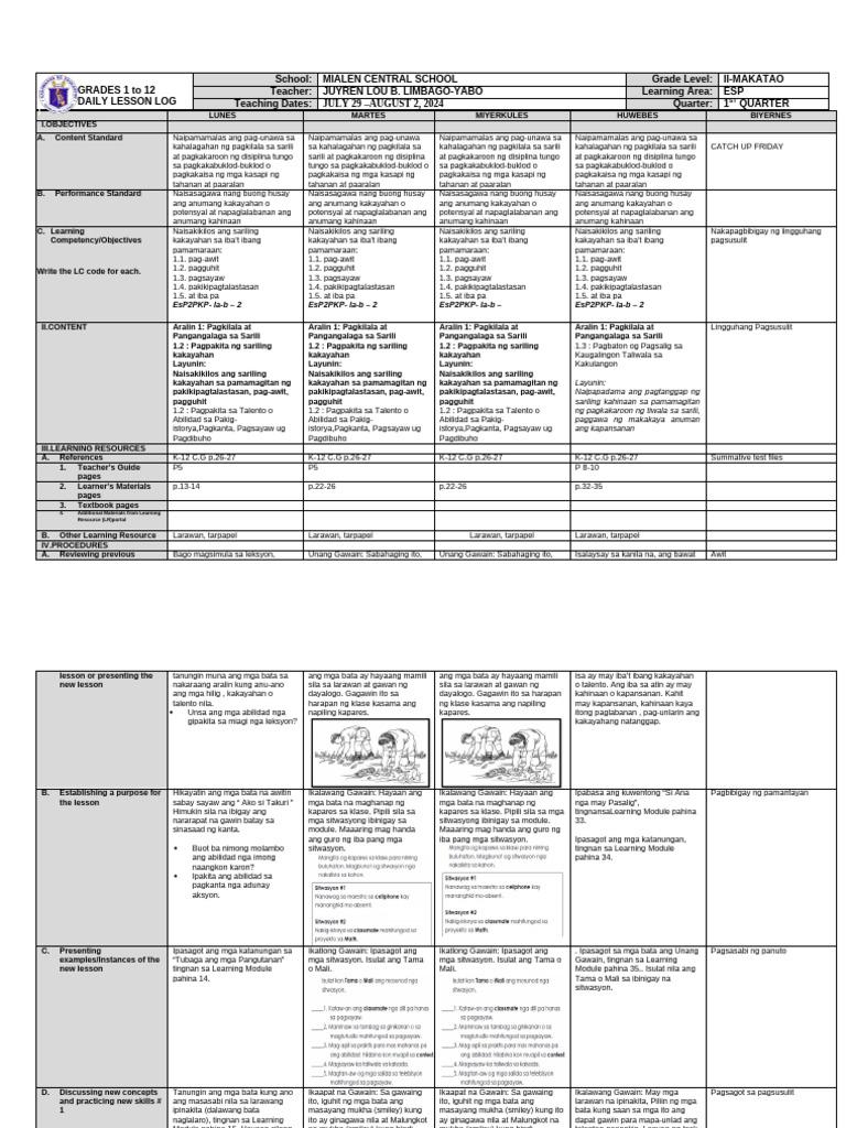 Esp 1ST Week 1 | PDF