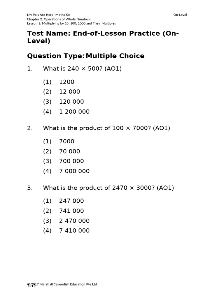 47 MPAH 5A 02 End of Lesson 1 Practice On-Level | PDF
