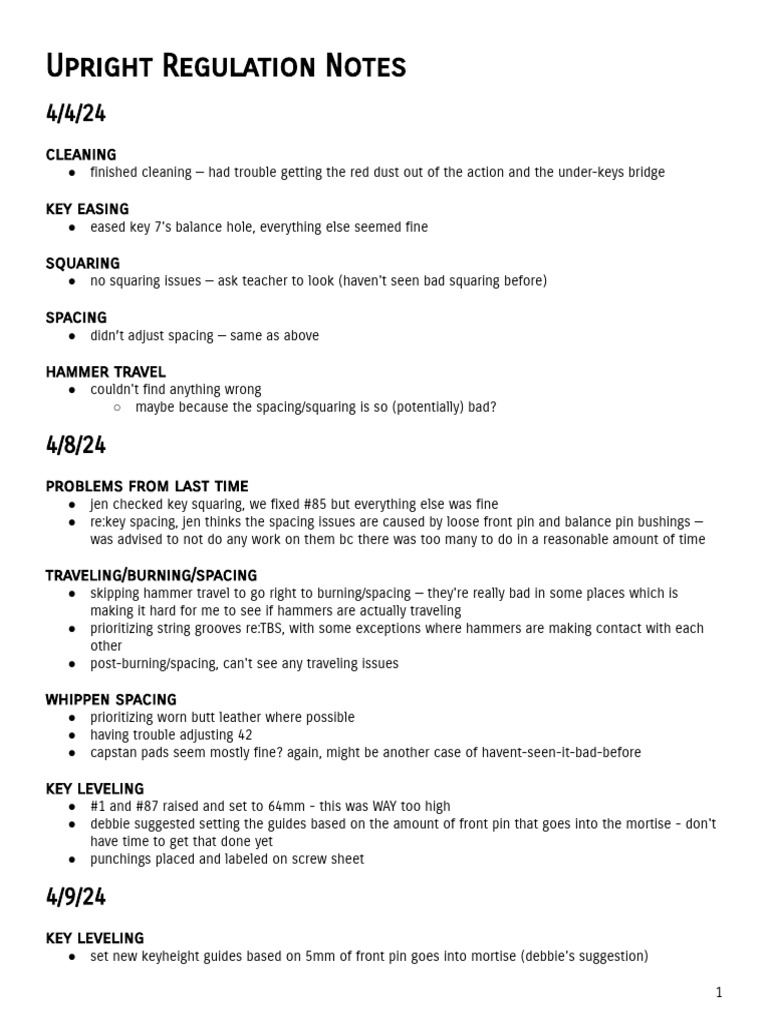 Upright Piano Regulation Summary | PDF | Piano | Keyboard Instruments