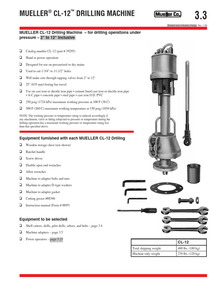 Mueller CL-12 Drilling Machine Specs | PDF